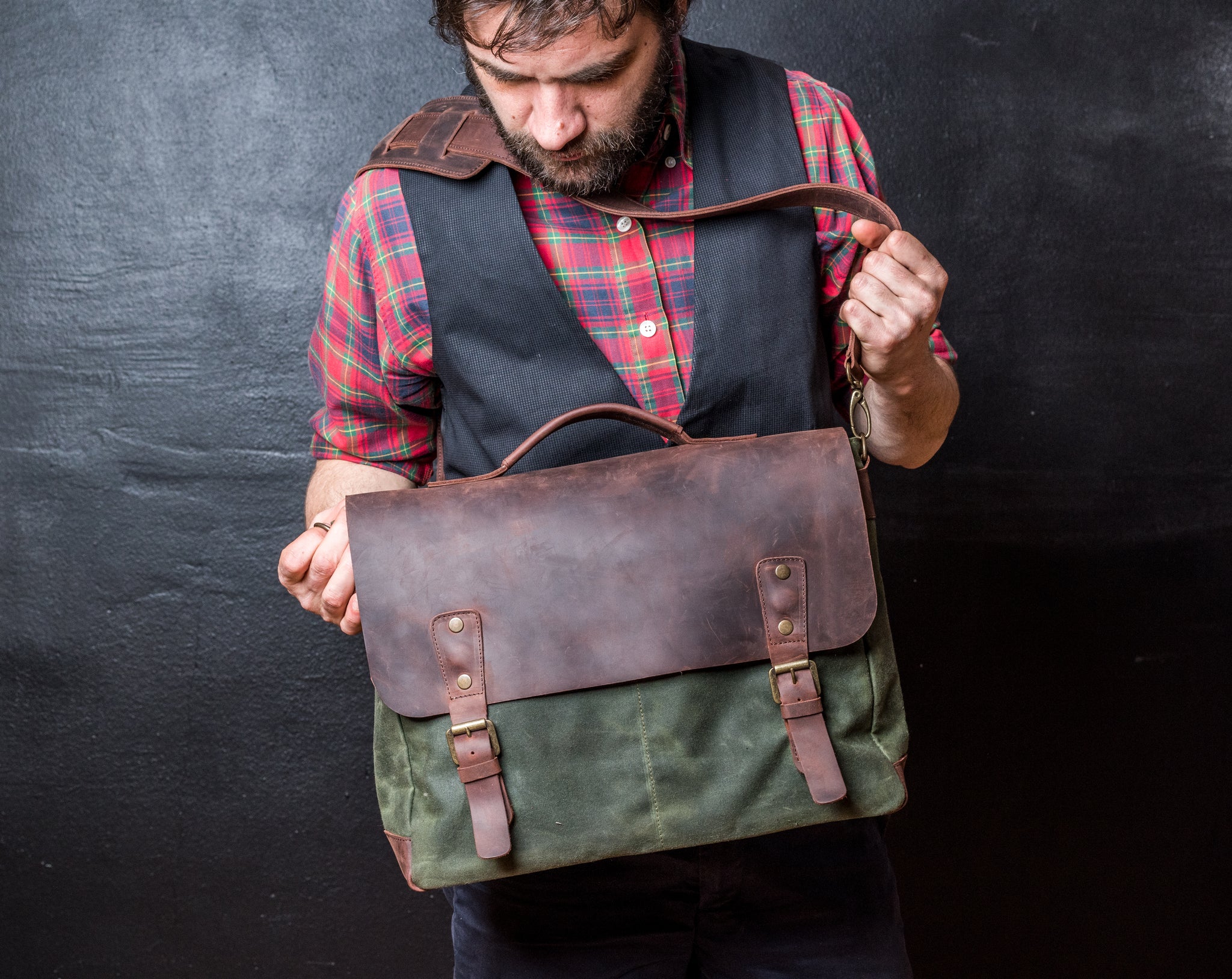 Canvas leather messenger bag best sale